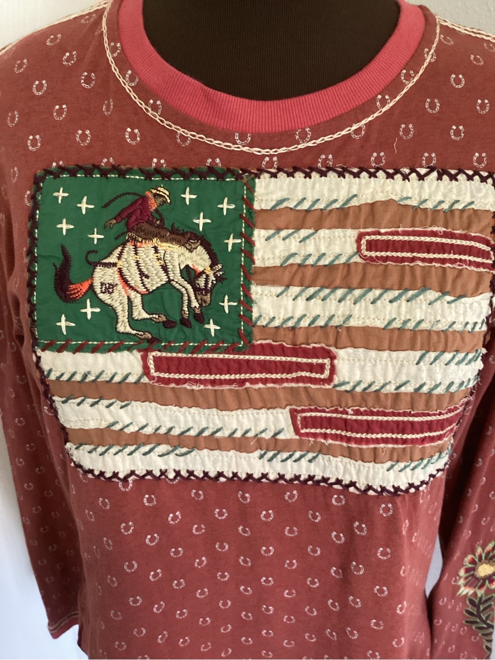 Double D Ranch Riding Rodeo Embroidered Terra Cotta Top Large - Picture 2 of 9